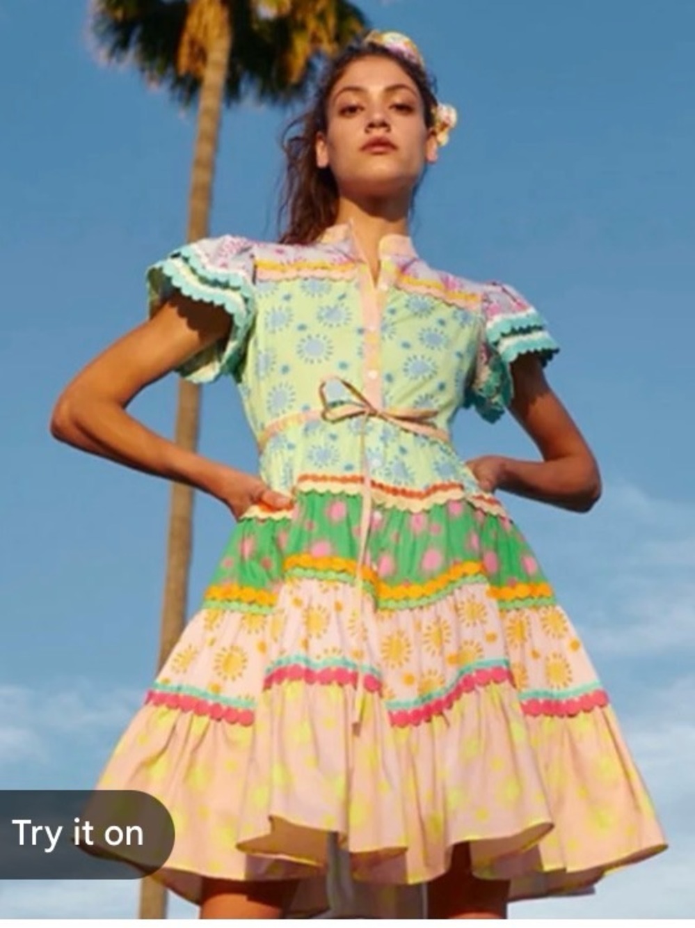 CeliaB Multicolor Tiered Mini Shirt Dress - Pastel Floral